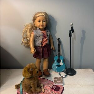 Tenney American Girl Doll Guitar Mic Dog and Original Outfit